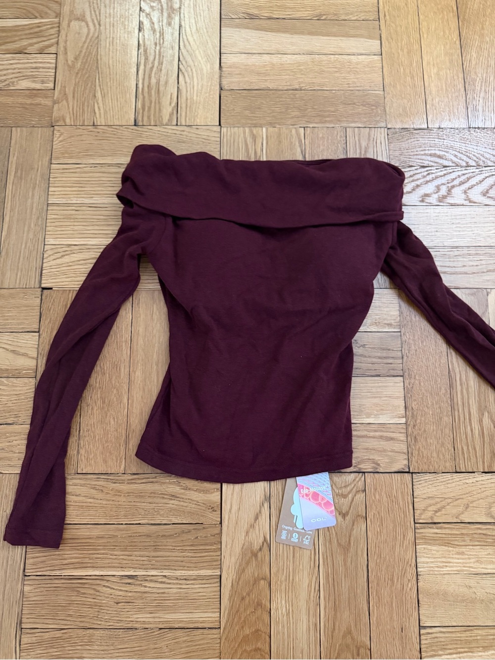 OGL Off-Shoulder Knit Top in Burgundy